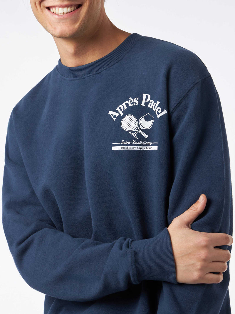 Man crewneck blue sweatshirt with Après Padel print