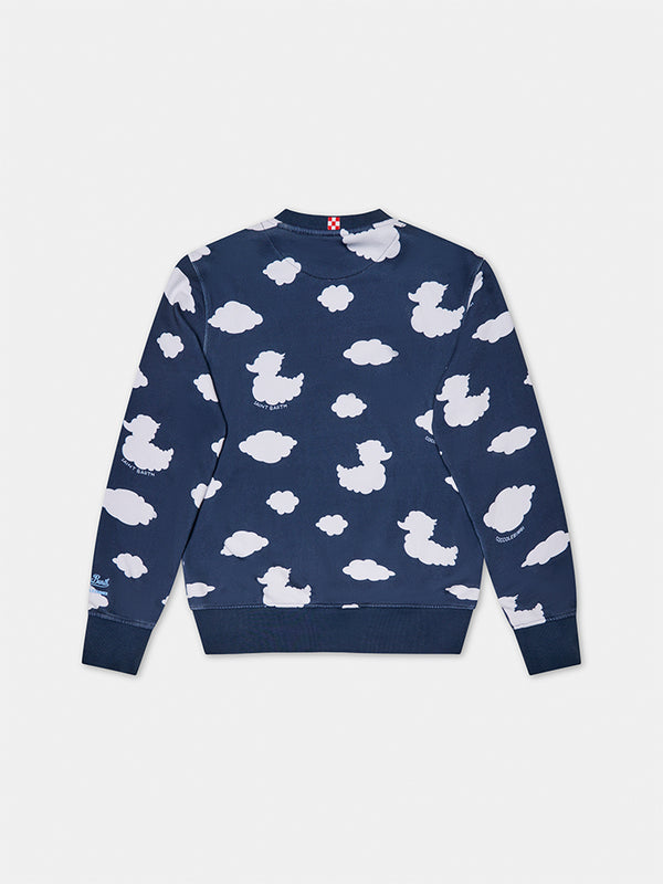 Blaues Sweatshirt mit Rundhalsausschnitt und Coccole e Nuvole-Stickerei | COCCOLEBIMBI SONDERAUSGABE