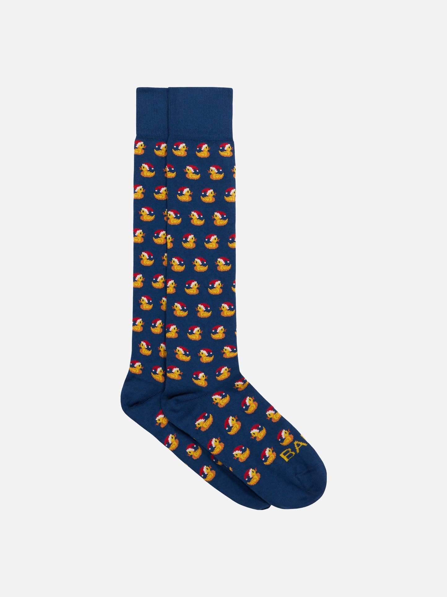 Man long socks with ducky Santa Claus jacquard print