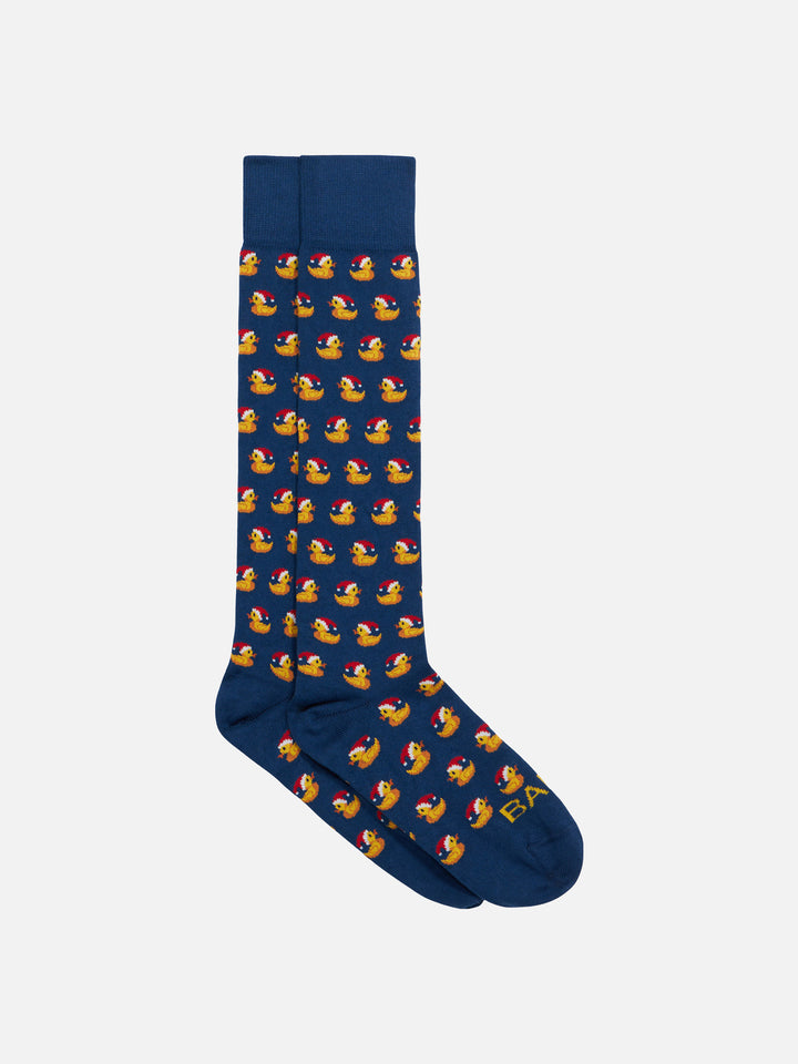 Man long socks with ducky Santa Claus jacquard print