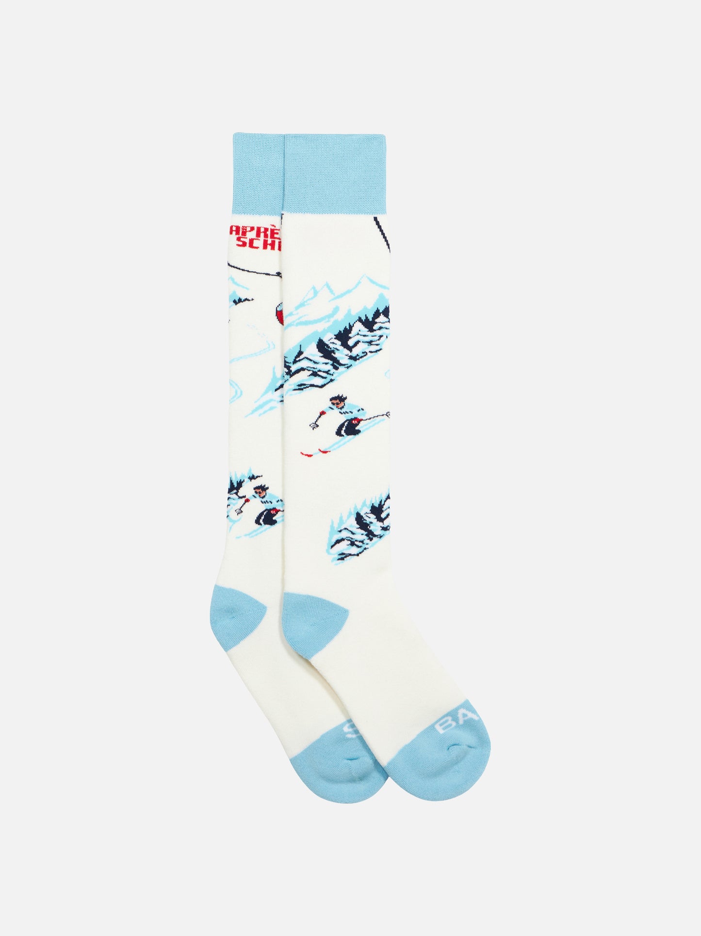 Lange Herrensocken mit Après-Ski-Schule-Postkarten-Jacquard-Aufdruck