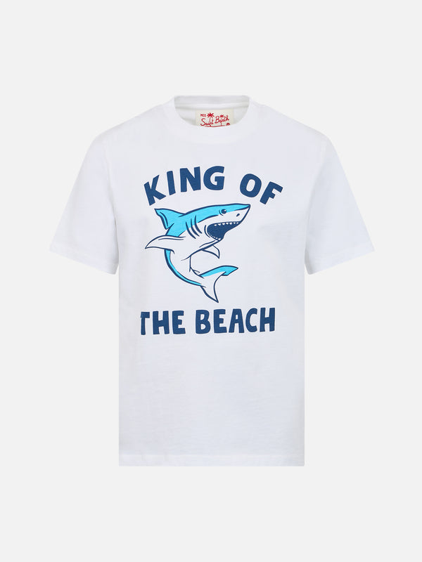 Baumwoll-T-Shirt für Jungen mit „King of the Beach“-Haifisch-Aufdruck