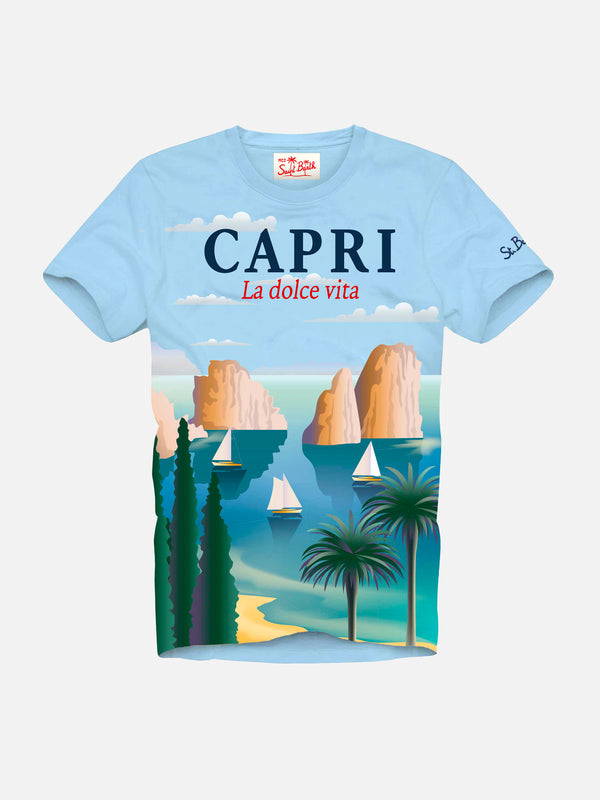 Boy cotton t-shirt with Capri postcard print