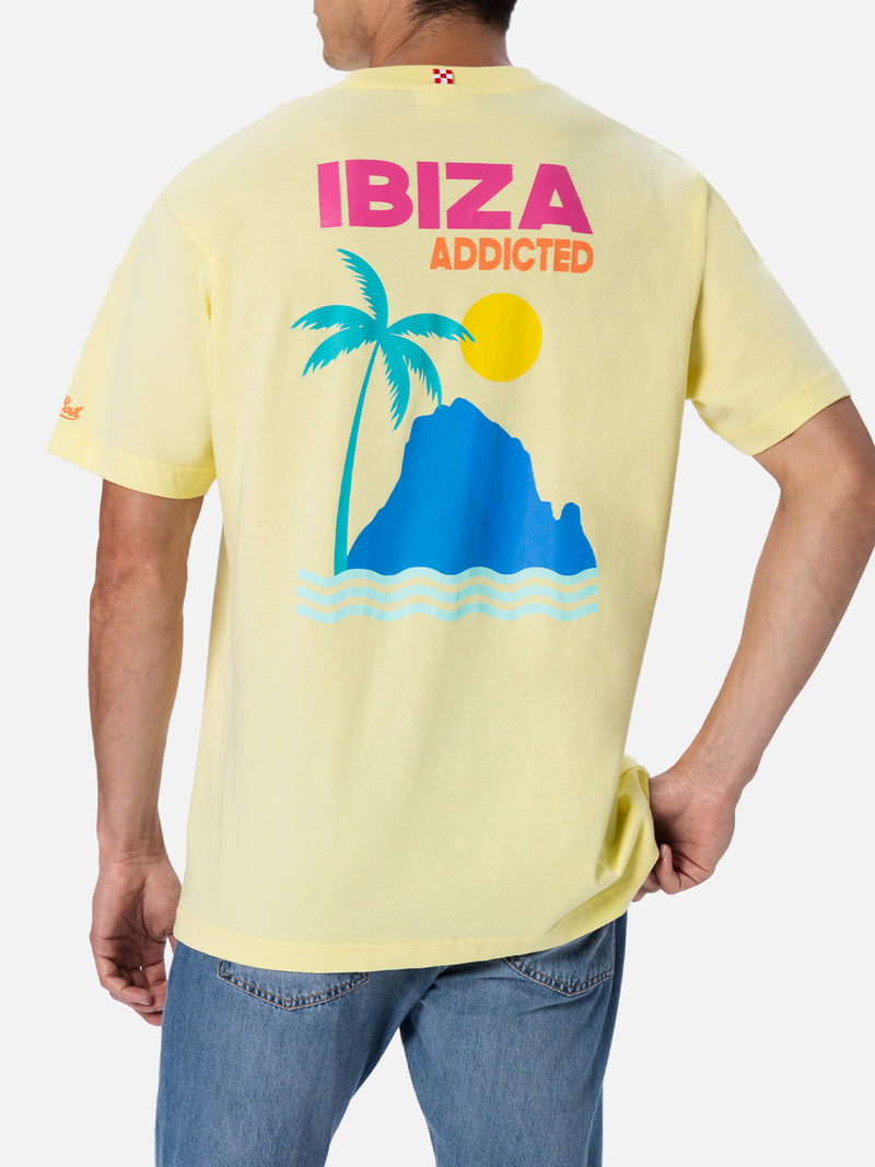 T-shirt da uomo in cotone con stampa piazzata cartolina Ibiza Addicted