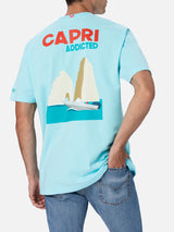 Man cotton t-shirt with Capri Addicted postcard placed print