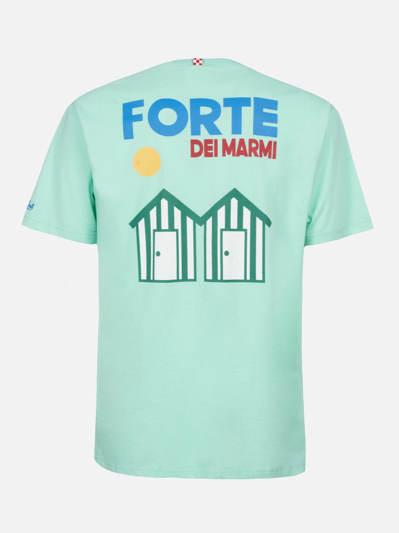 Man cotton t-shirt with Forte dei Marmi postcard placed print