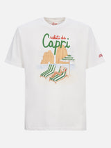 T-shirt da uomo in cotone con stampa piazzata Saluti da Capri