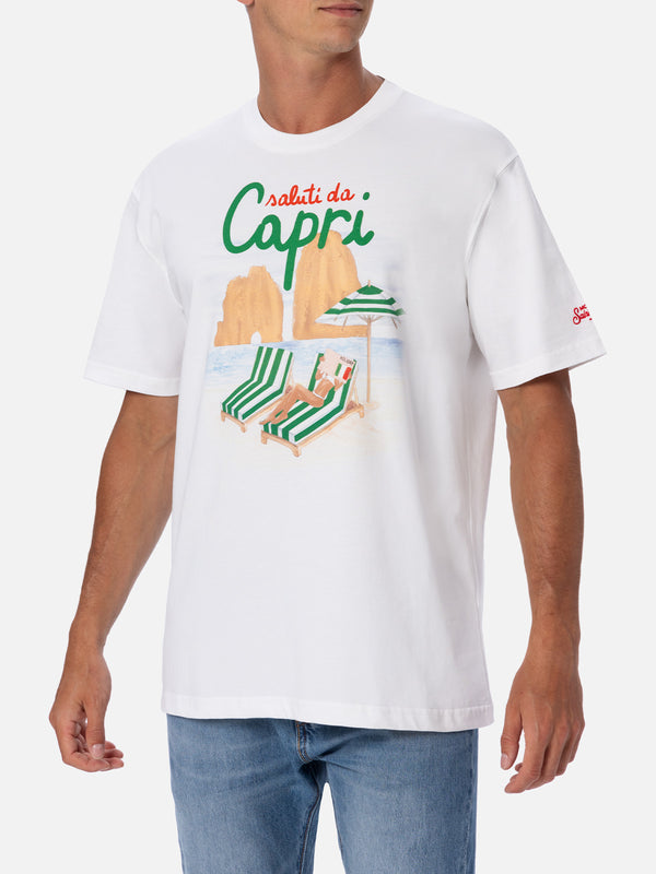 T-shirt da uomo in cotone con stampa piazzata Saluti da Capri