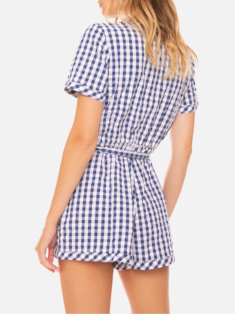 short jumpsuit Blue vichy print