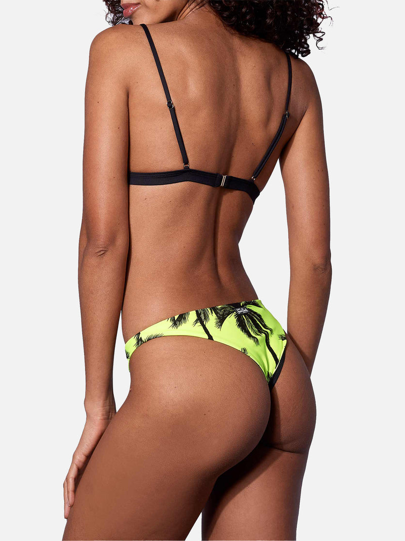 Bikini a triangolo giallo fluo stampa palme