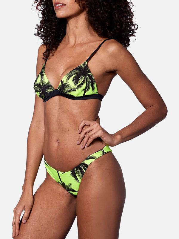 Fluoreszierender Triangel-Bikini mit Palmenmuster in Gelb