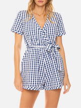 short jumpsuit Blue vichy print