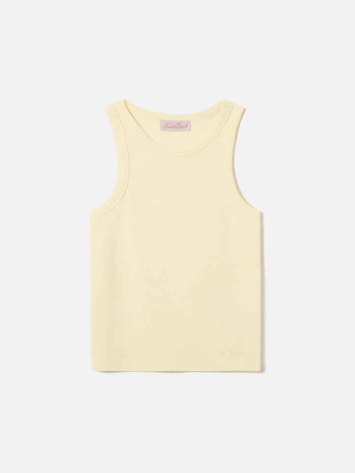 Yellow ribbed Ada tank top with embroidery