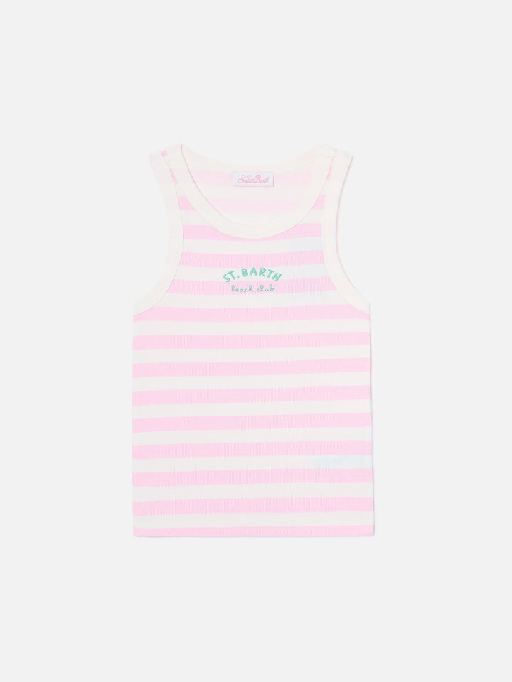 Pink striped Ada tank top with beach club embroidery