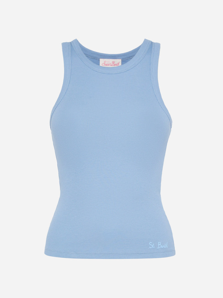 Ada dusty blue ribbed cotton tank top