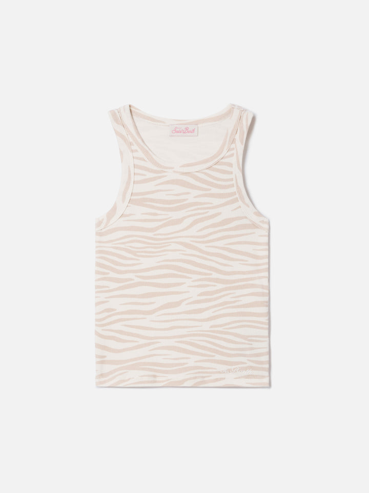 Top de tirantes Ada de canalé con estampado de cebra y bordado 