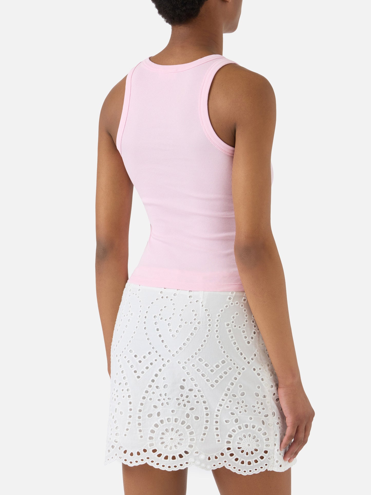 Pink ribbed Ada tank top with Snoopy print and St. Barth Lover embroidery | Special edition