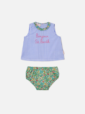 Set Abbie scamiciato e copri pannolino con ricamo Bonjour St. Barth | Made with Liberty Fabric