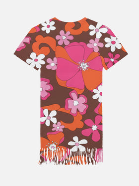 Abbey dress with fringes and  retro flower print