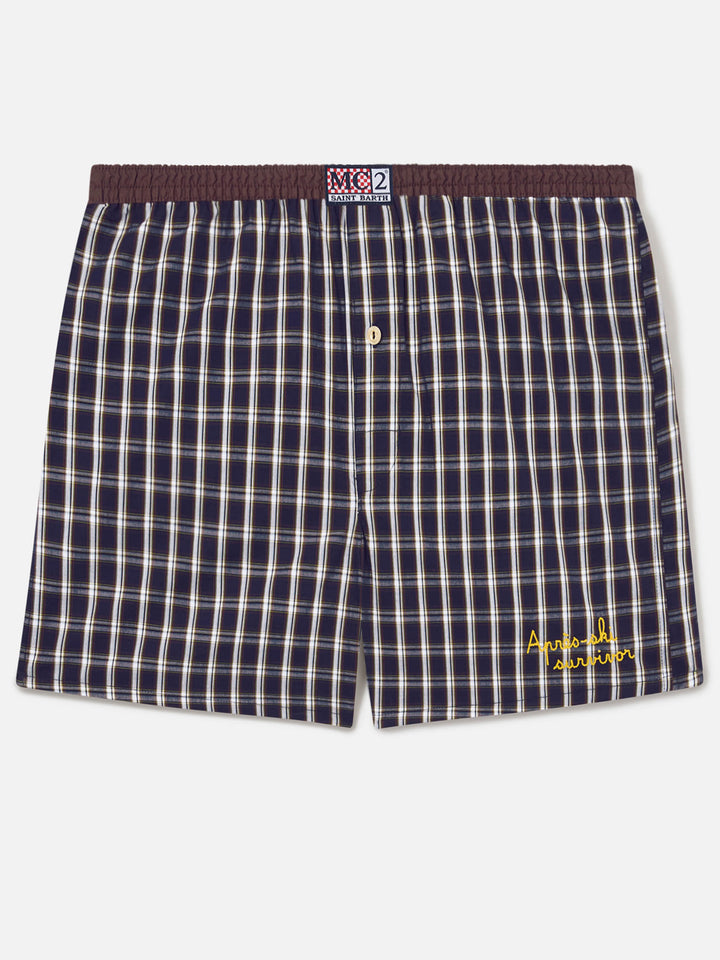 Boxer Adam blu navy in cotone con stampa tartan