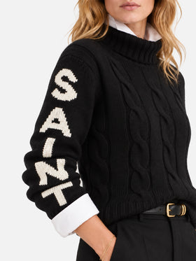 Maglione Adler a collo alto intrecciato nero con jacquard Saint Barth