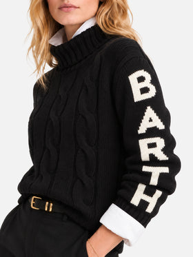 Maglione Adler a collo alto intrecciato nero con jacquard Saint Barth