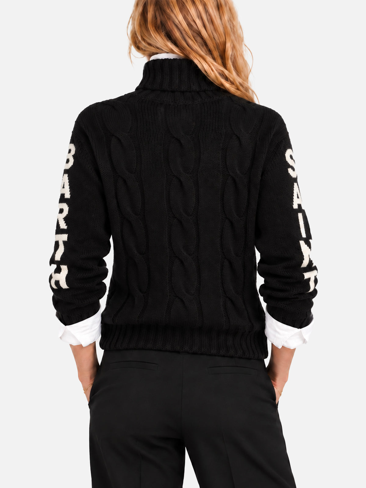 Maglione Adler a collo alto intrecciato nero con jacquard Saint Barth