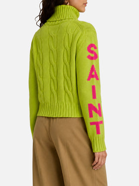 Adler fluo yellow cable-knit turtleneck sweater