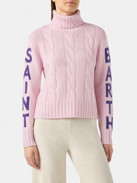 Adler Rollkragenpullover in Flechtoptik mit Logo-Jacquard 