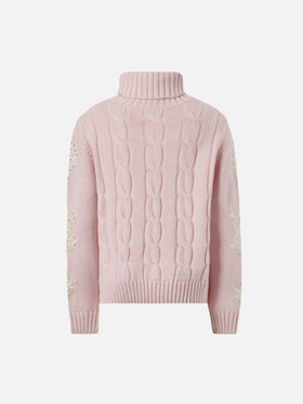 Dolcevita a trecce Adler Jr con decorazioni a fiocco di neve in strass