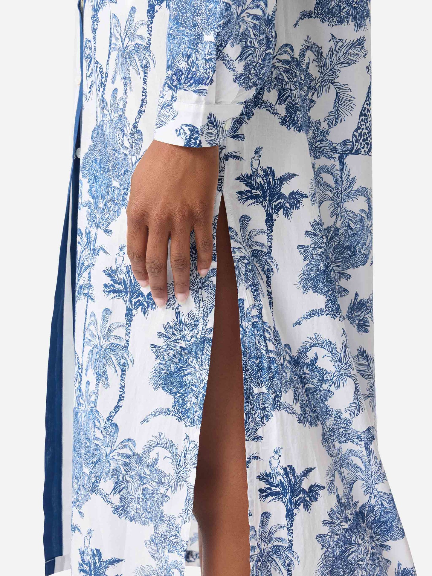 Long Adeline dress in cotton with toile de Jouy print