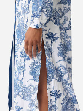 Long Adeline dress in cotton with toile de Jouy print