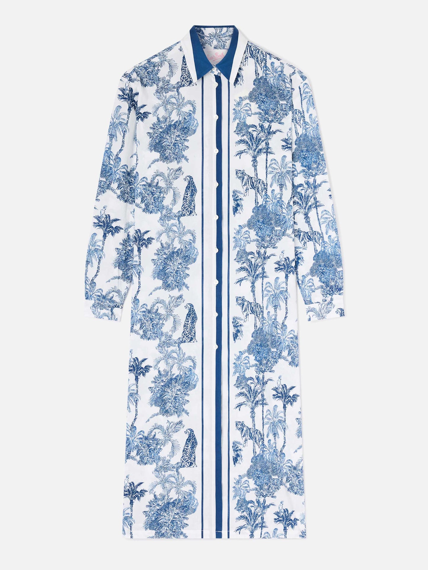 Long Adeline dress in cotton with toile de Jouy print