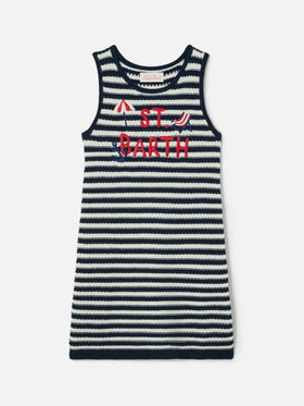 Audie pure cotton striped dress with logo embroidery and sea details