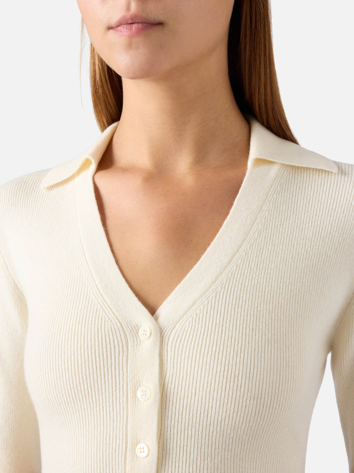 Off white Aelis wool knit bodysuit with polo collar