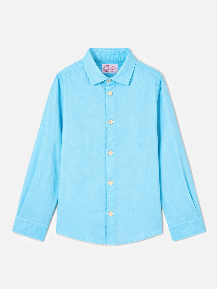 Camisa infantil Agnes de lino color azul claro acuarela 