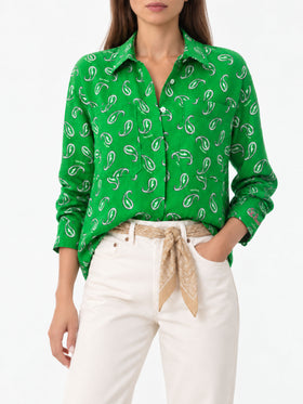 Camicia in lino paisley verde