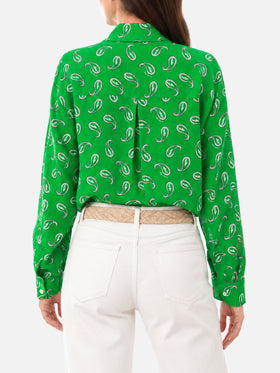 Camicia in lino paisley verde