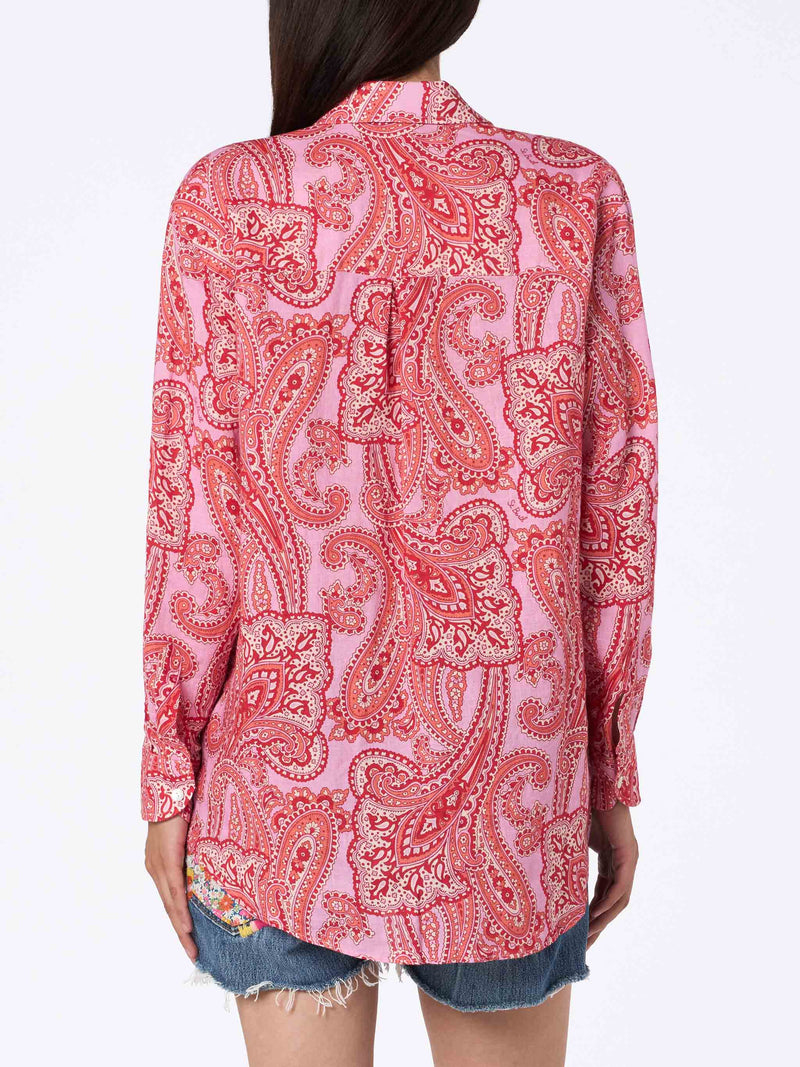 Woman linen shirt Alodie with paisley print and pockets