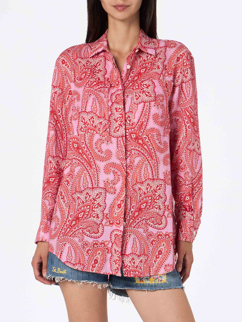 Woman linen shirt Alodie with paisley print and pockets