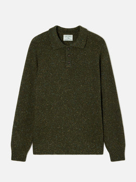 Olivgrünes Alfie Strick-Poloshirt aus Donegal-Wollmischung 