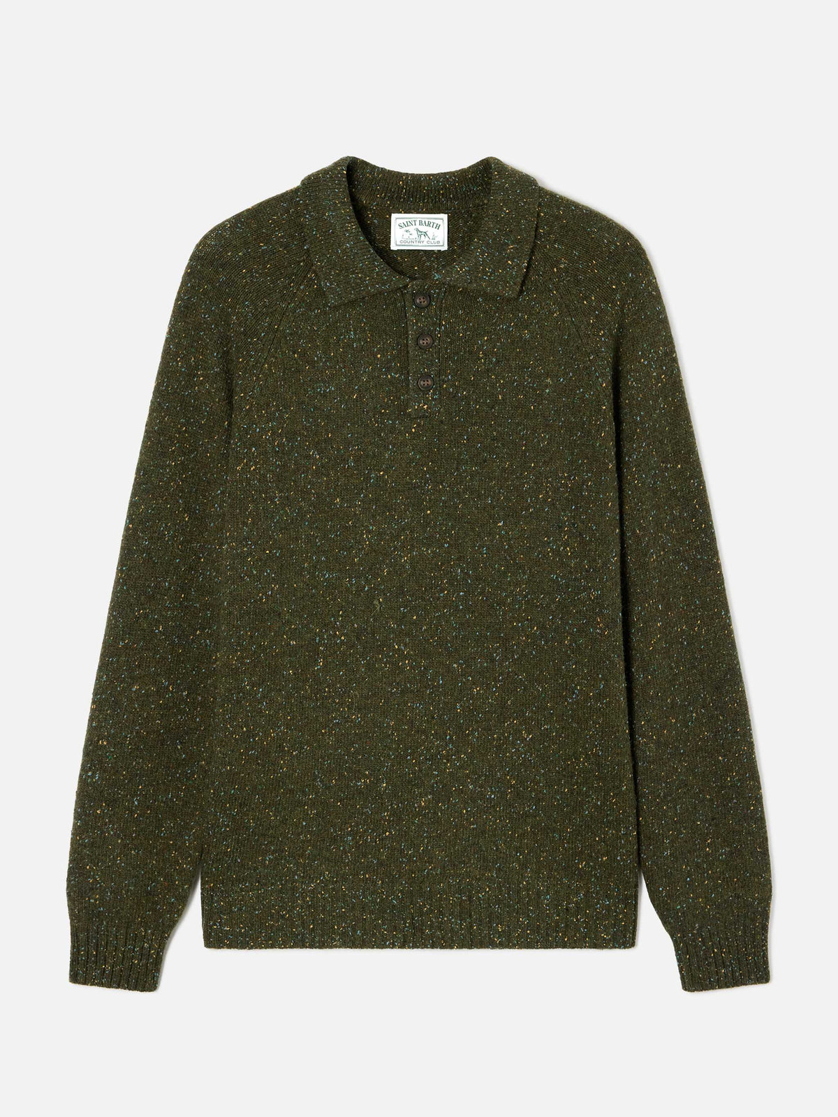 Olivgrünes Alfie Strick-Poloshirt aus Donegal-Wollmischung 