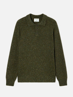 Olivgrünes Alfie Strick-Poloshirt aus Donegal-Wollmischung 