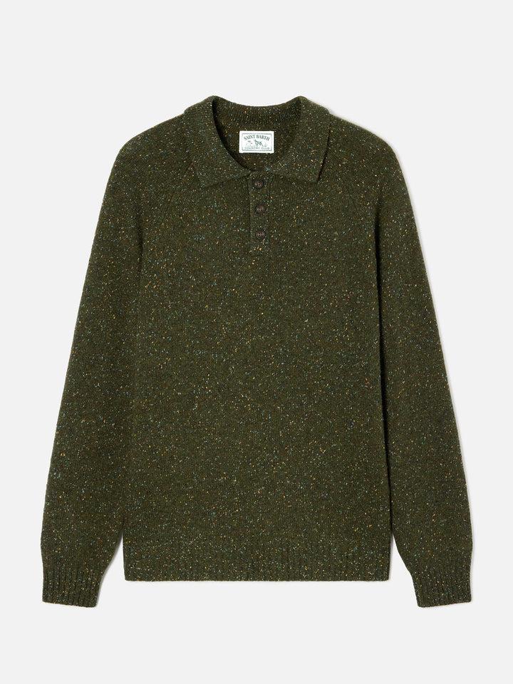 Olivgrünes Alfie Strick-Poloshirt aus Donegal-Wollmischung 