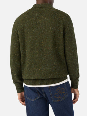 Olivgrünes Alfie Strick-Poloshirt aus Donegal-Wollmischung 
