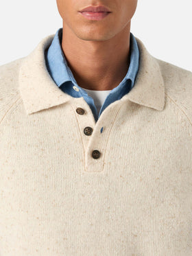 Beige Alfie wool blend Donegal knit polo