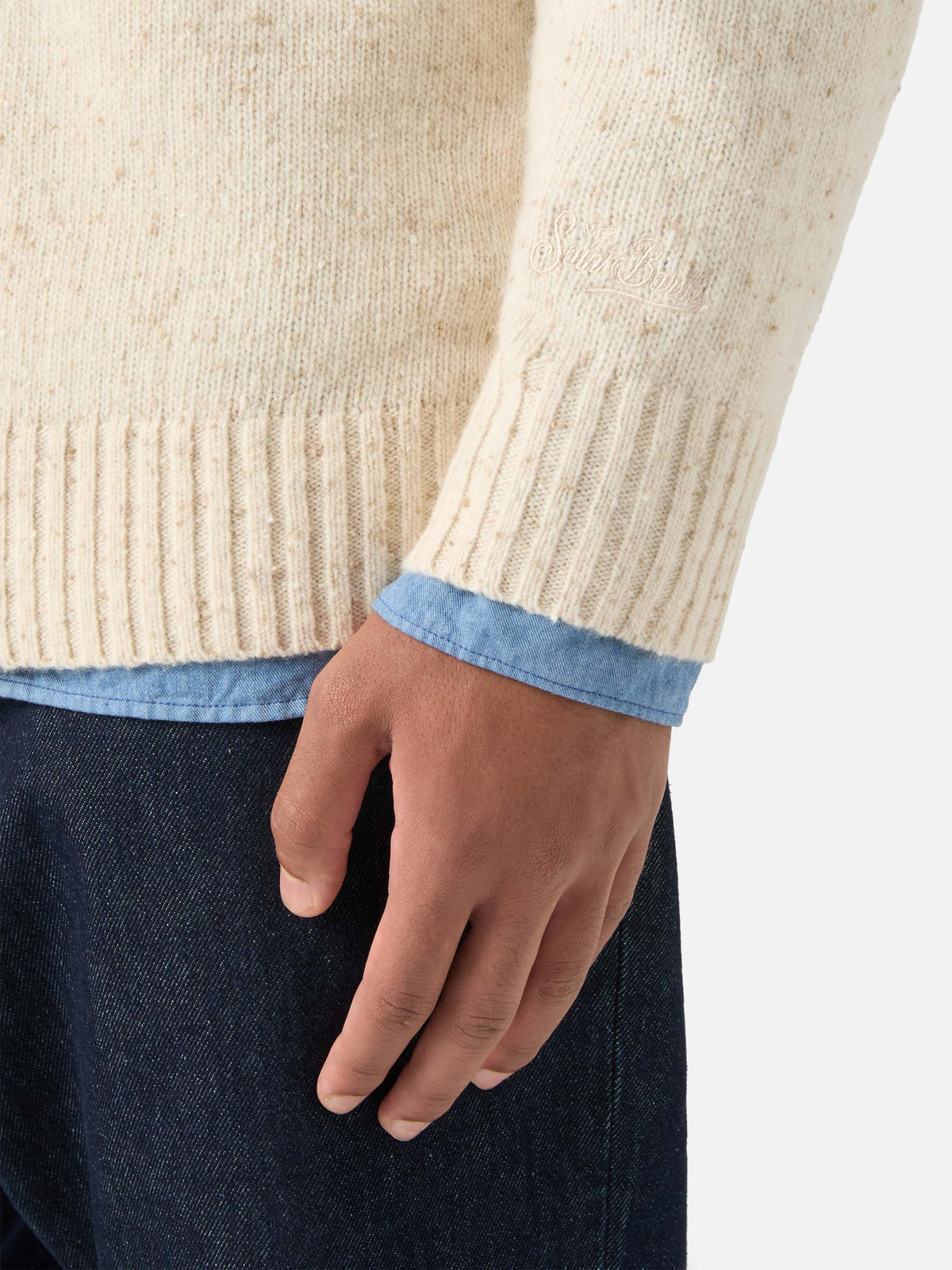 Beige Alfie wool blend Donegal knit polo