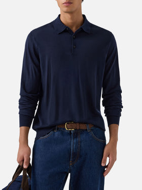 Polo Alfie in Navy blue Merino 