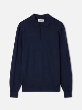 Polo Alfie in Navy blue Merino 