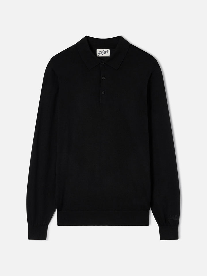 Polo in maglia Alfie nera in lana merino